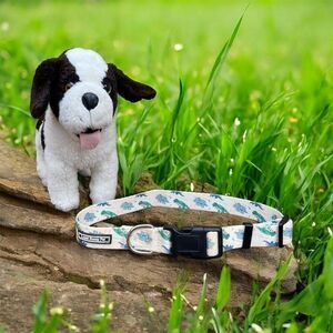 NWOT New Loyal Sunny Pet Dog Collar w/ Buckle Blue/Green Dinosaurs M/L
